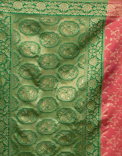 Coral Pink Silk Woven Banarasi Saree