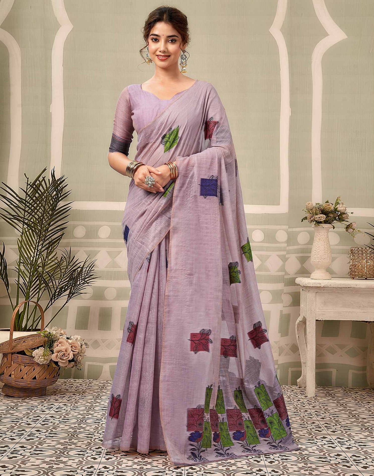 Dusty Lavender Chanderi Woven Saree