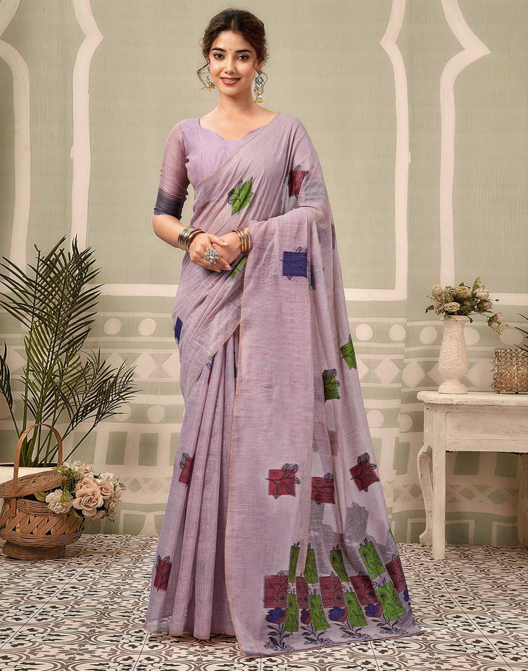 Dusty Lavender Chanderi Woven Saree
