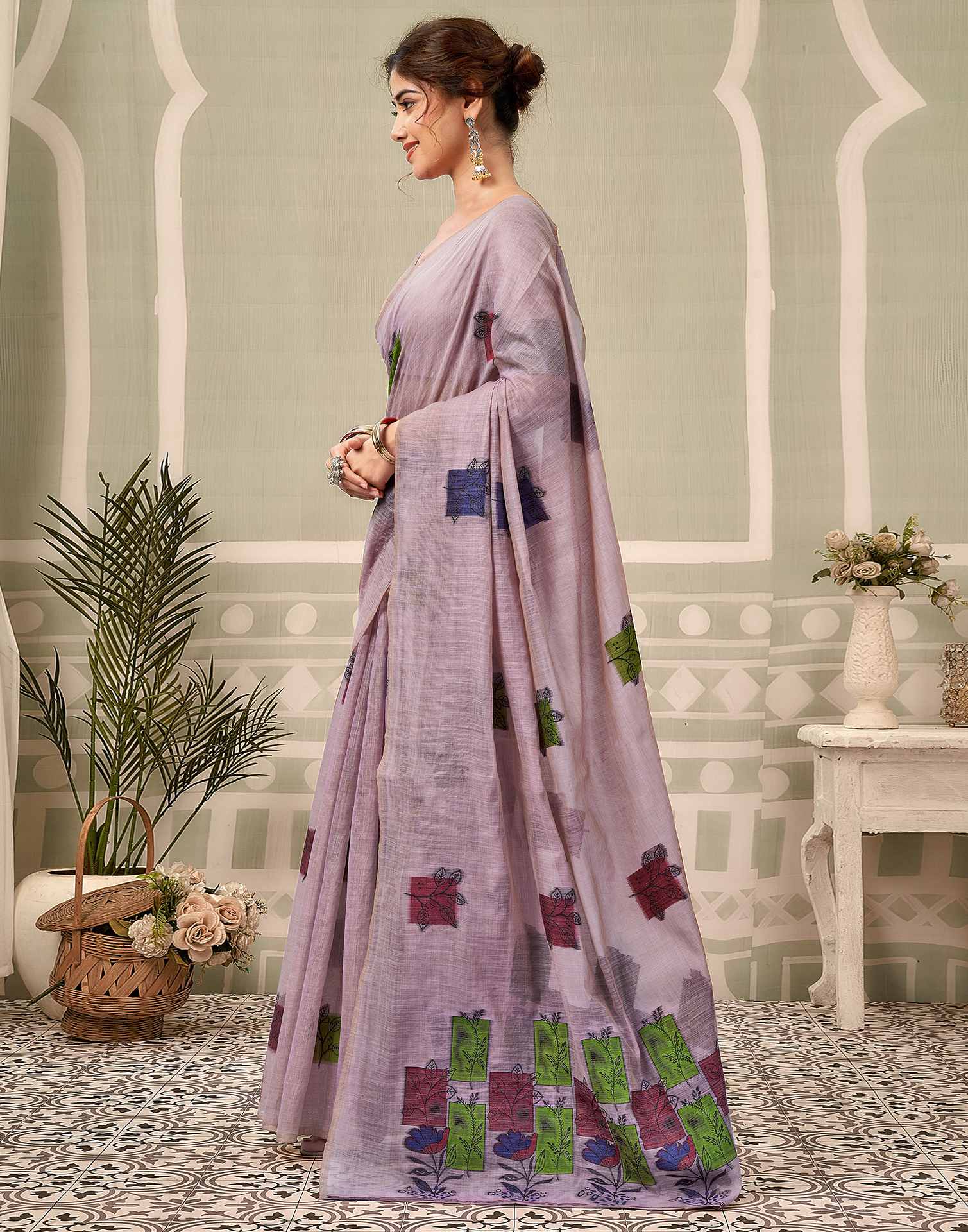 Dusty Lavender Chanderi Woven Saree