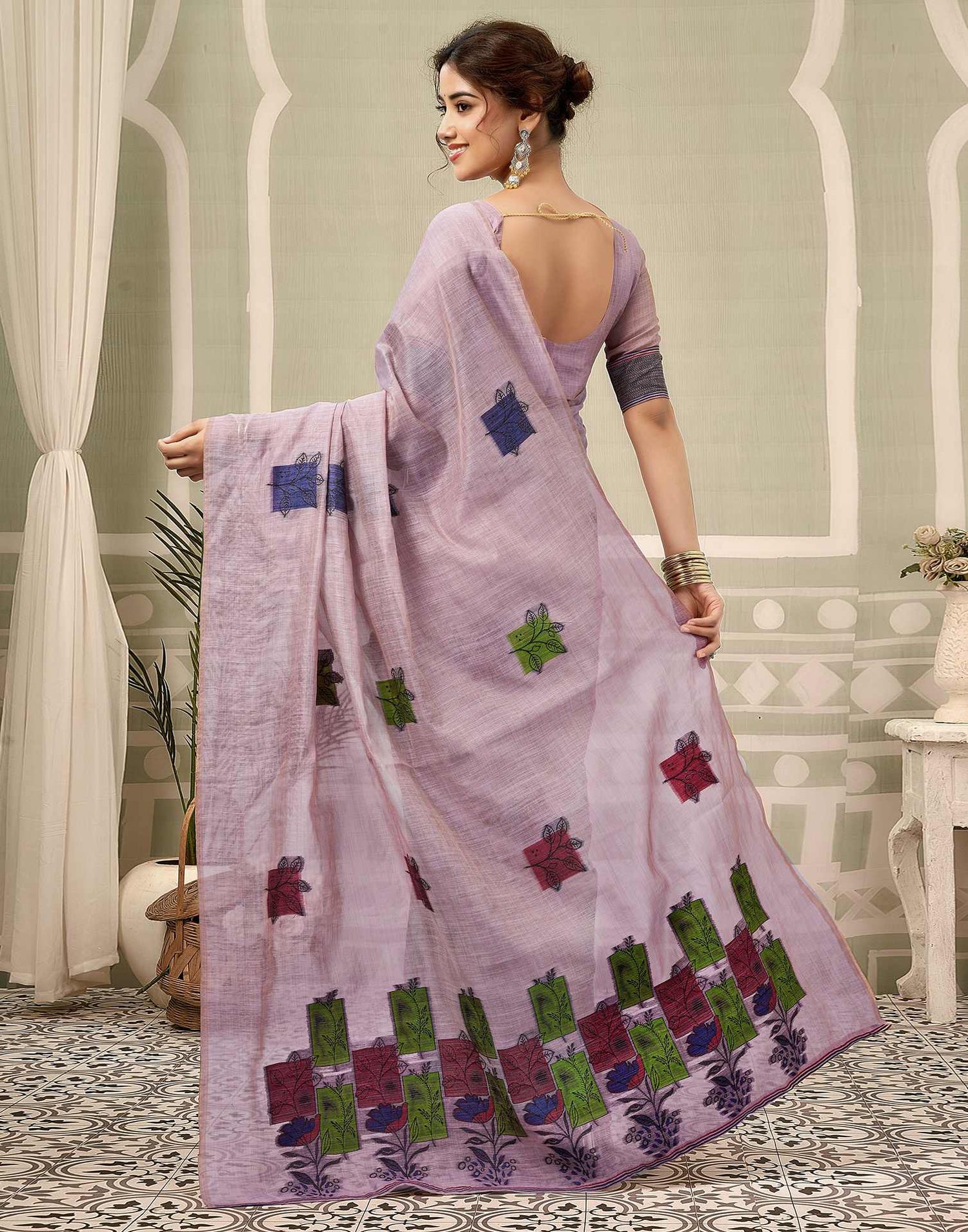 Dusty Lavender Chanderi Woven Saree
