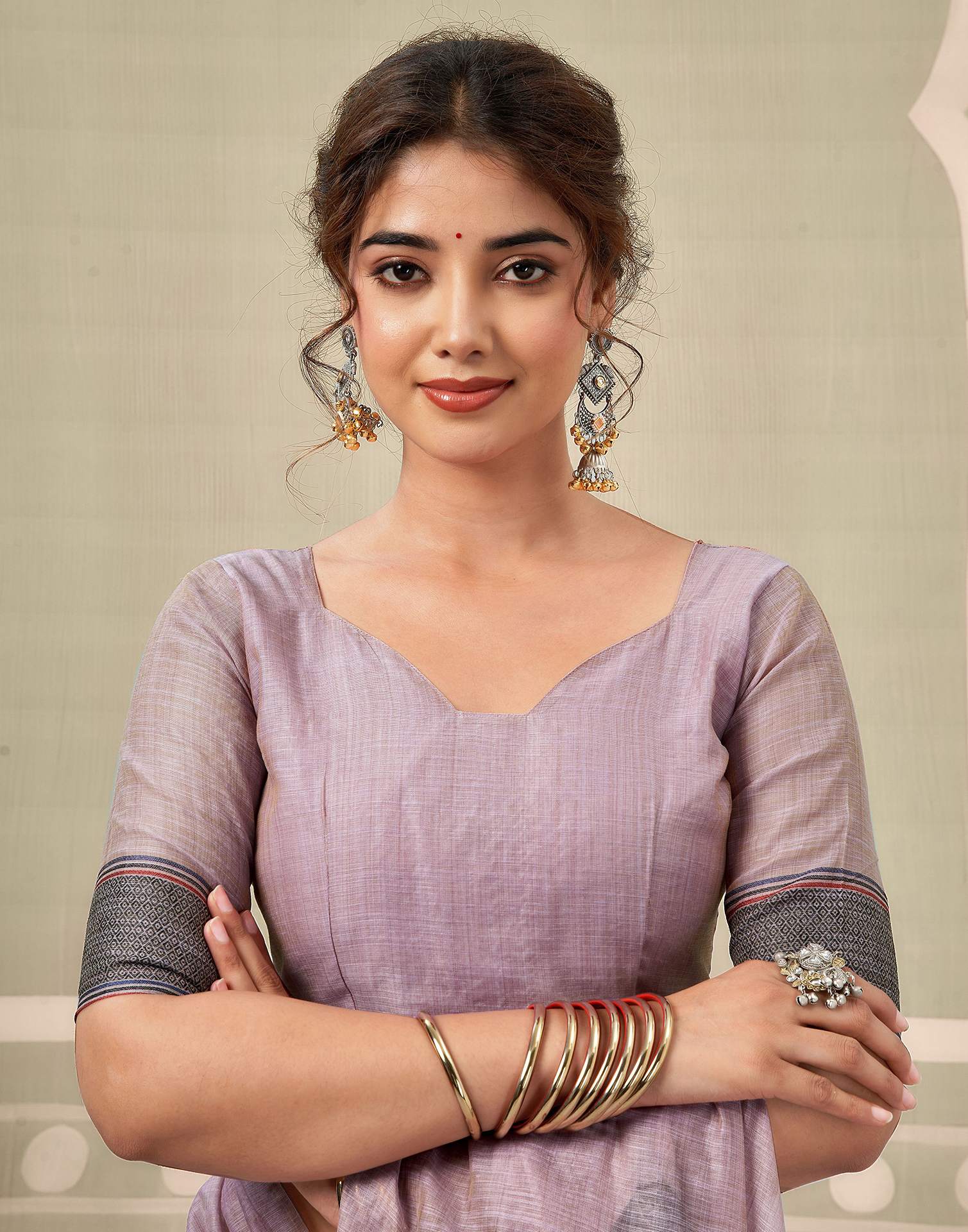 Dusty Lavender Chanderi Woven Saree