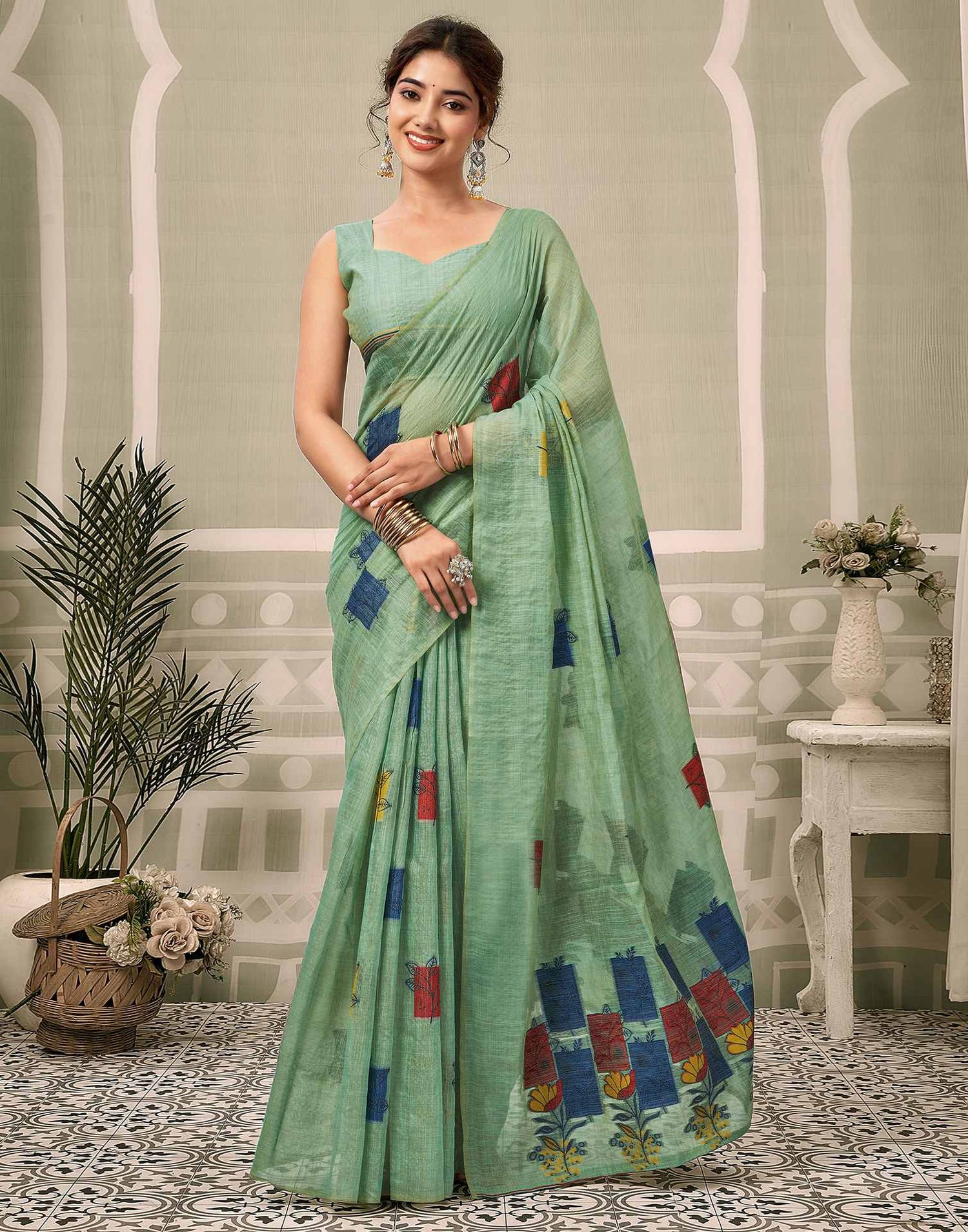 Light Turquoise Chanderi Woven Saree