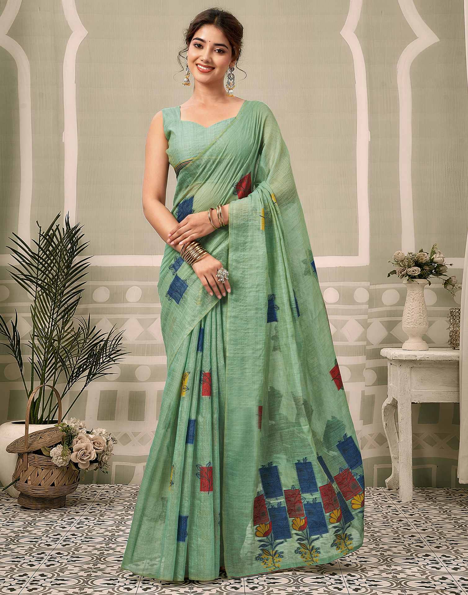 Light Turquoise Chanderi Woven Saree