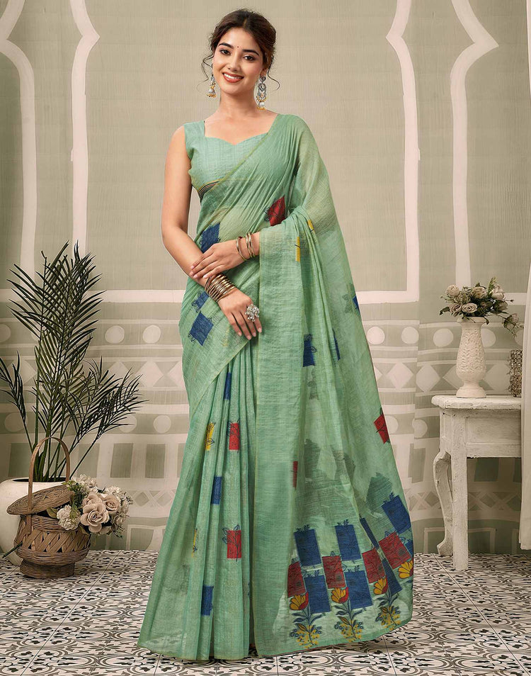 Light Turquoise Chanderi Woven Saree