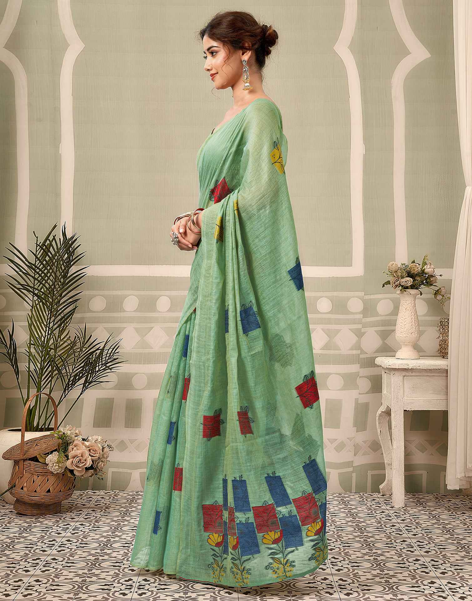Light Turquoise Chanderi Woven Saree
