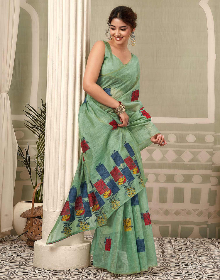 Light Turquoise Chanderi Woven Saree