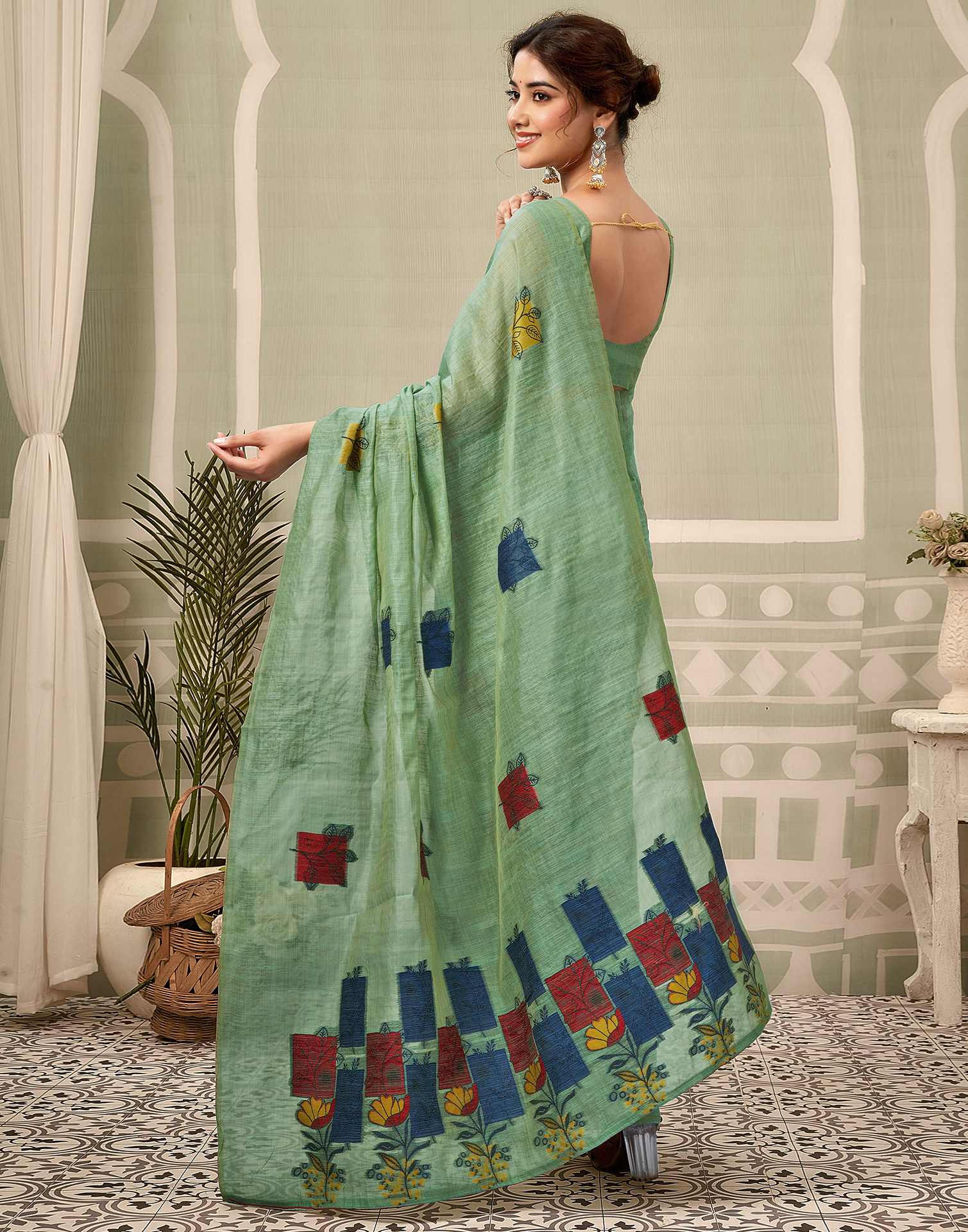 Light Turquoise Chanderi Woven Saree