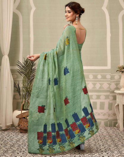 Light Turquoise Chanderi Woven Saree