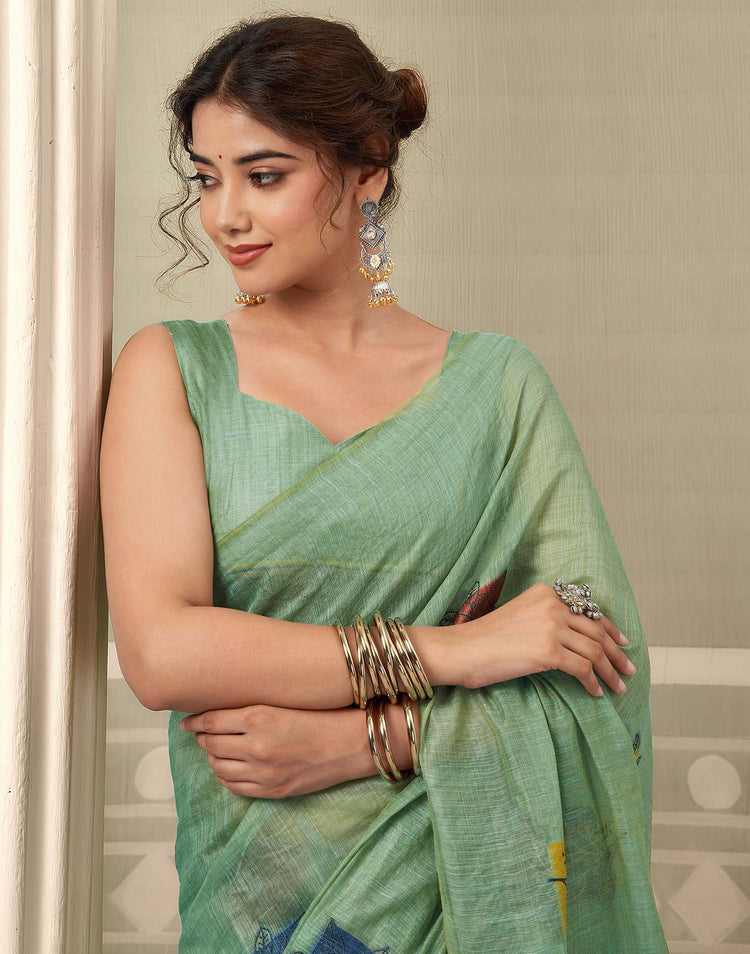 Light Turquoise Chanderi Woven Saree