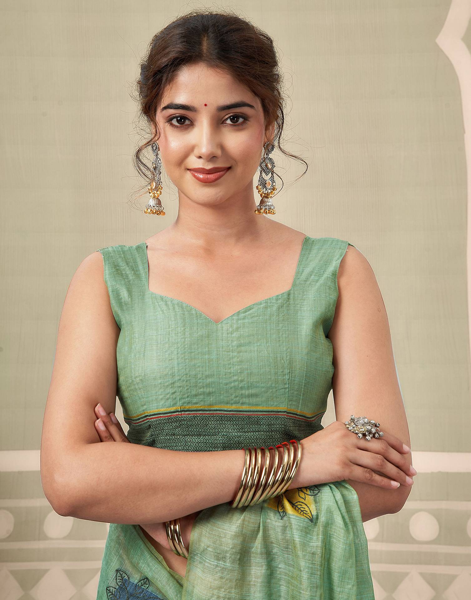 Light Turquoise Chanderi Woven Saree