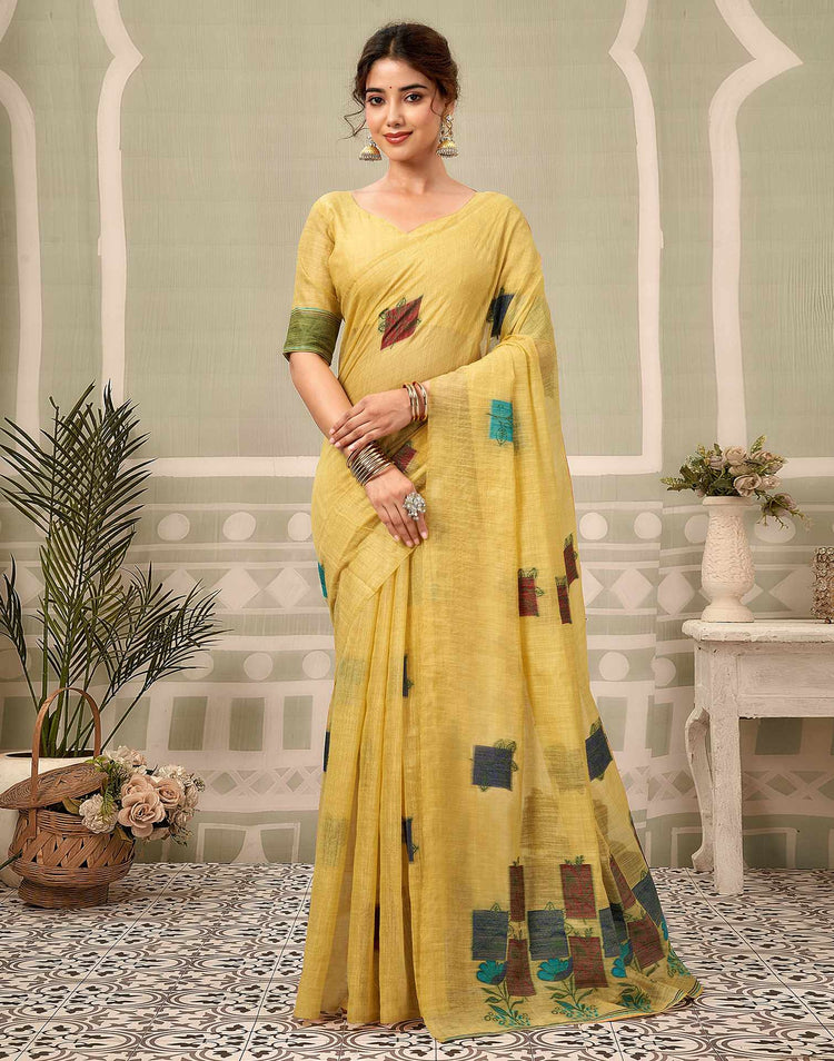 Yellow Chanderi Woven Saree