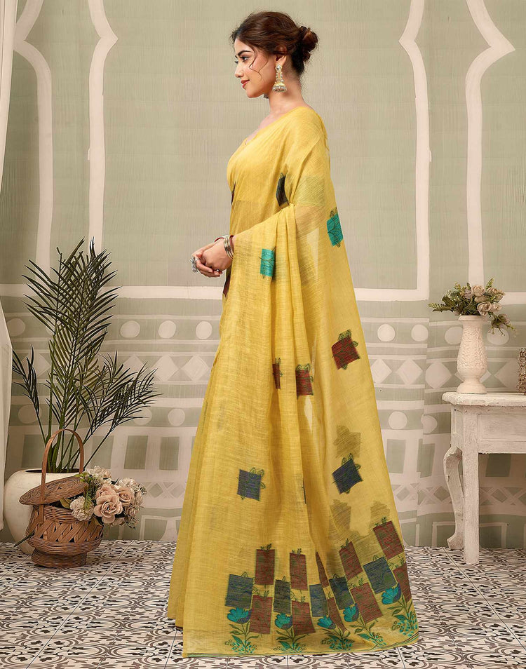 Yellow Chanderi Woven Saree