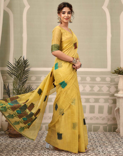 Yellow Chanderi Woven Saree
