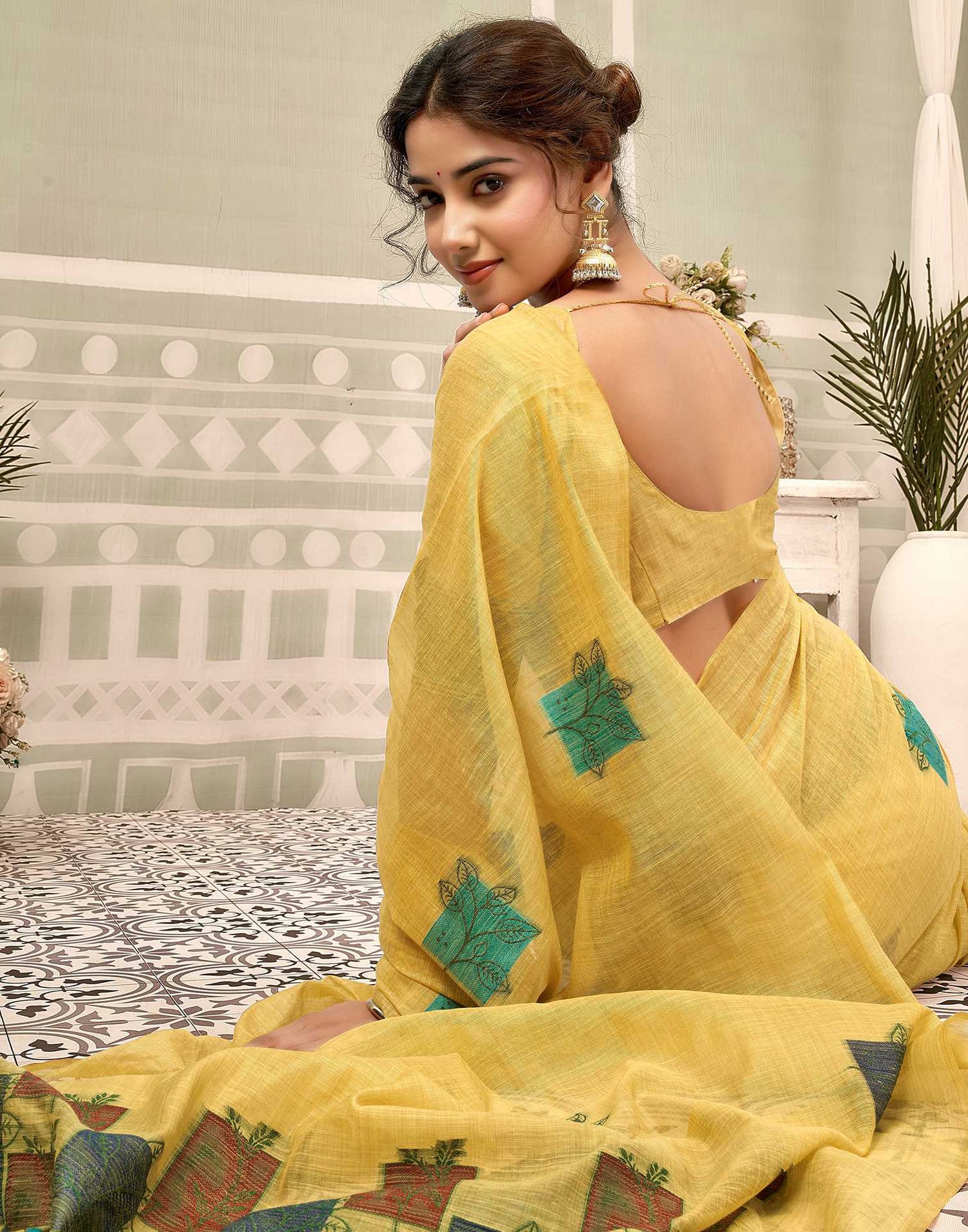 Yellow Chanderi Woven Saree