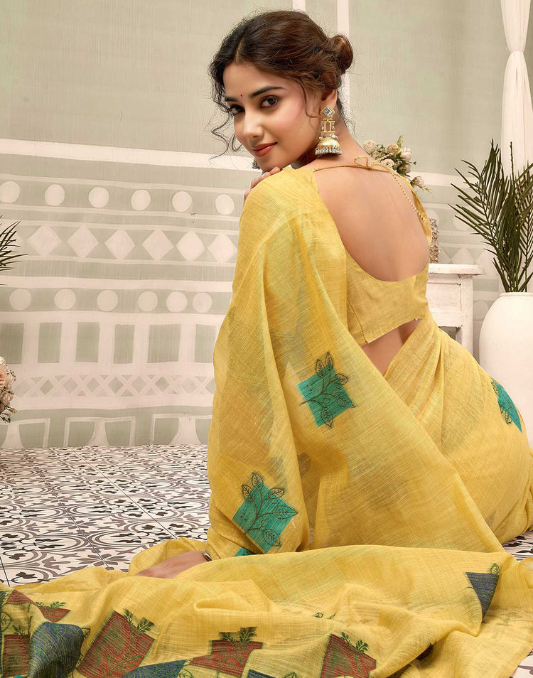 Yellow Chanderi Woven Saree