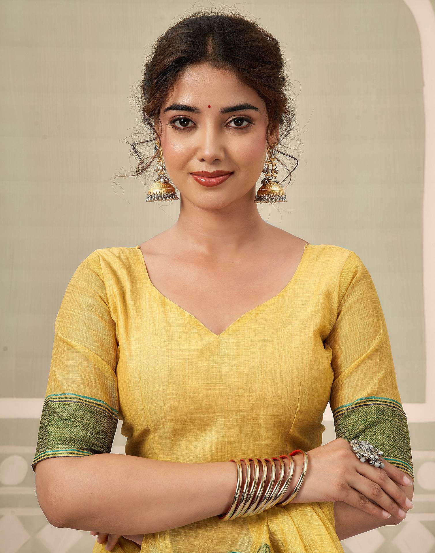 Yellow Chanderi Woven Saree