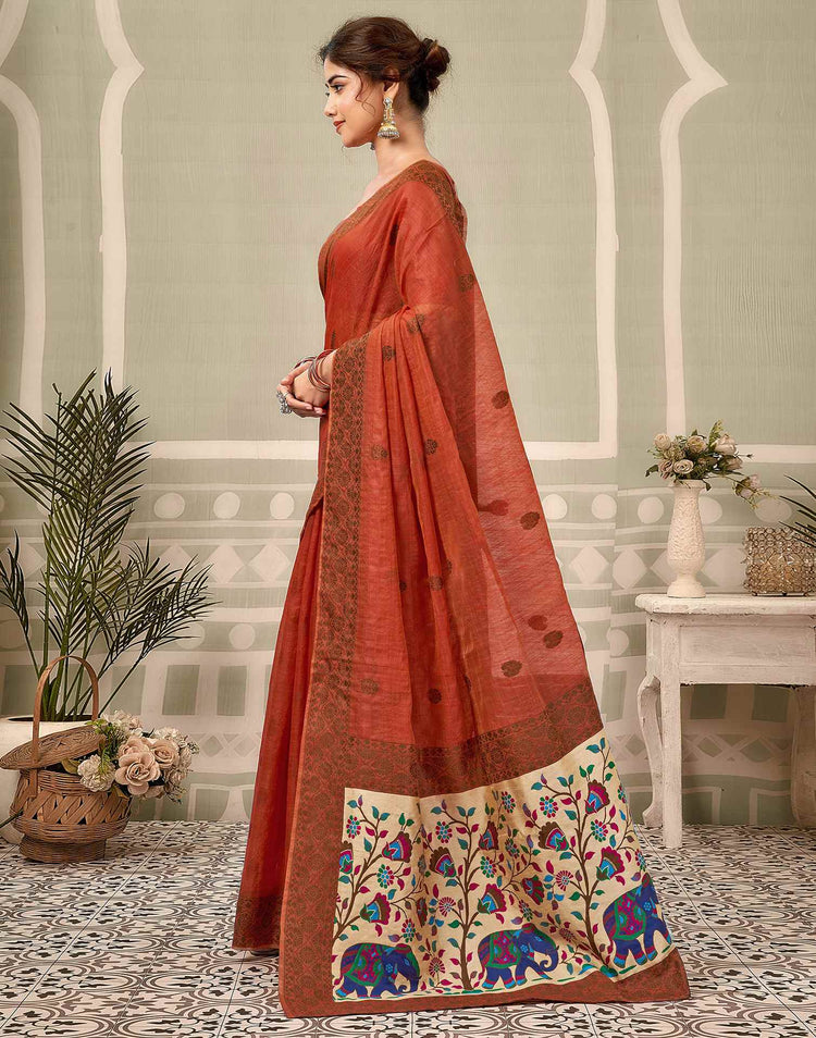 Rust Chanderi Woven Saree