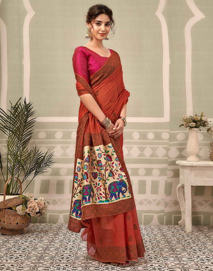 Rust Chanderi Woven Saree
