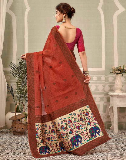 Rust Chanderi Woven Saree