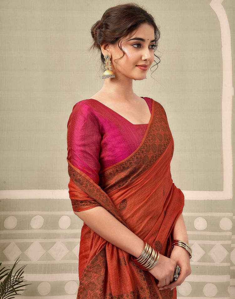 Rust Chanderi Woven Saree
