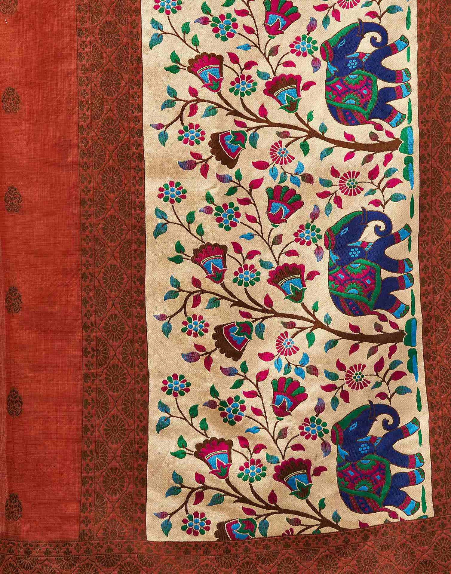 Rust Chanderi Woven Saree