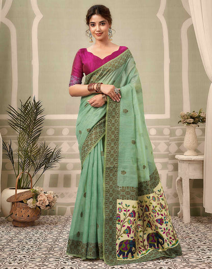 Dusty Mint Green Chanderi Woven Saree