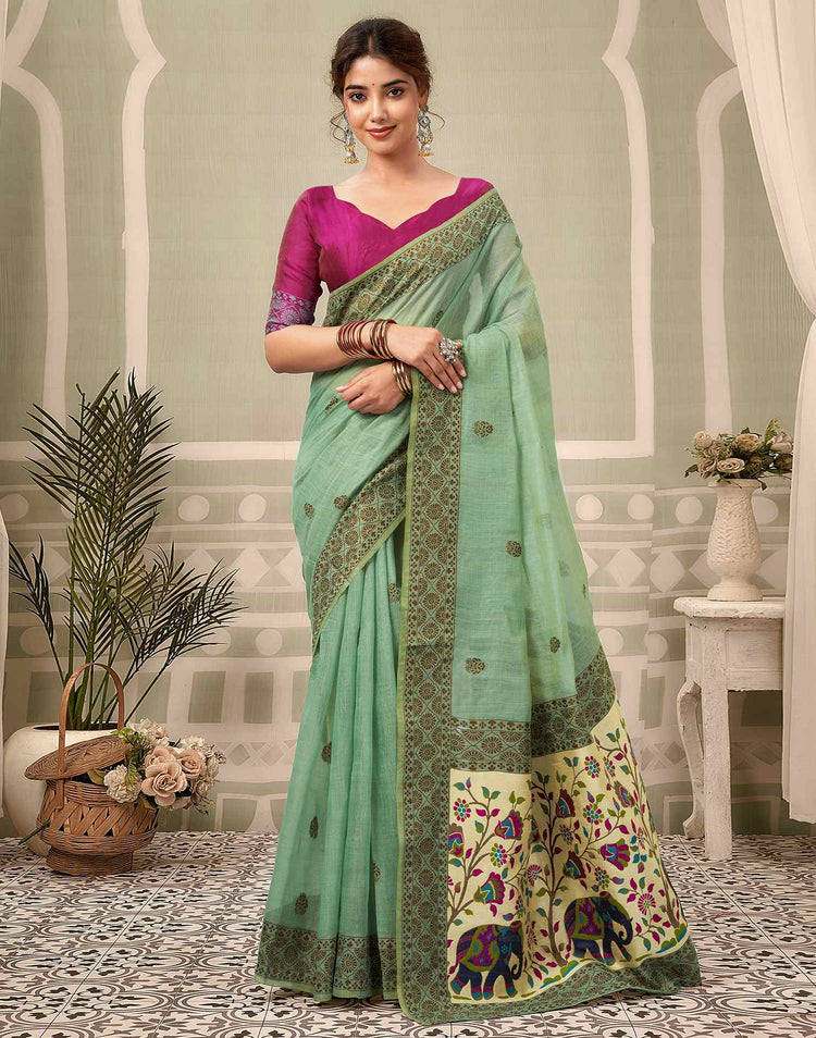 Dusty Mint Green Chanderi Woven Saree