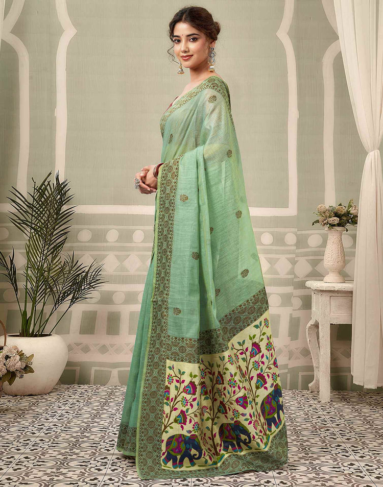 Dusty Mint Green Chanderi Woven Saree