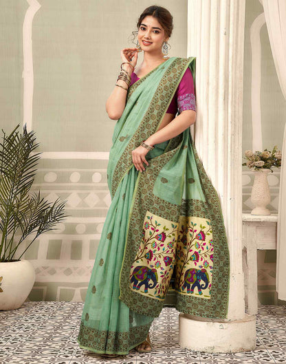 Dusty Mint Green Chanderi Woven Saree