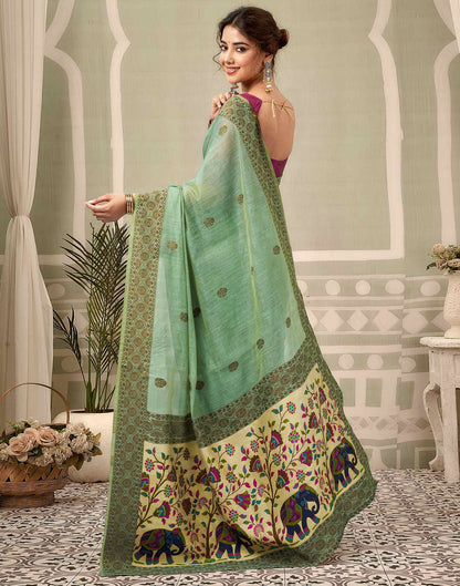 Dusty Mint Green Chanderi Woven Saree
