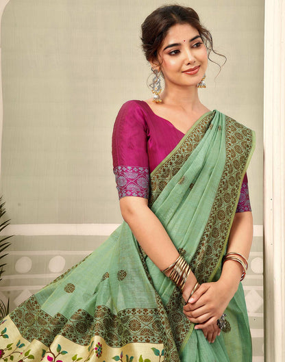 Dusty Mint Green Chanderi Woven Saree