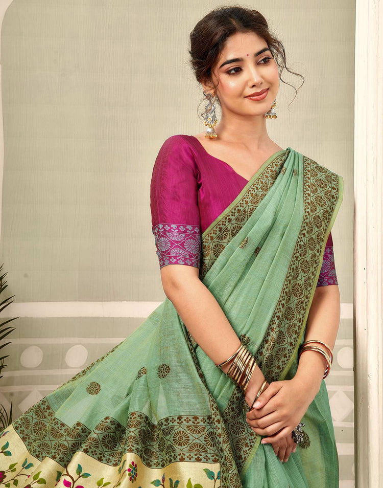 Dusty Mint Green Chanderi Woven Saree