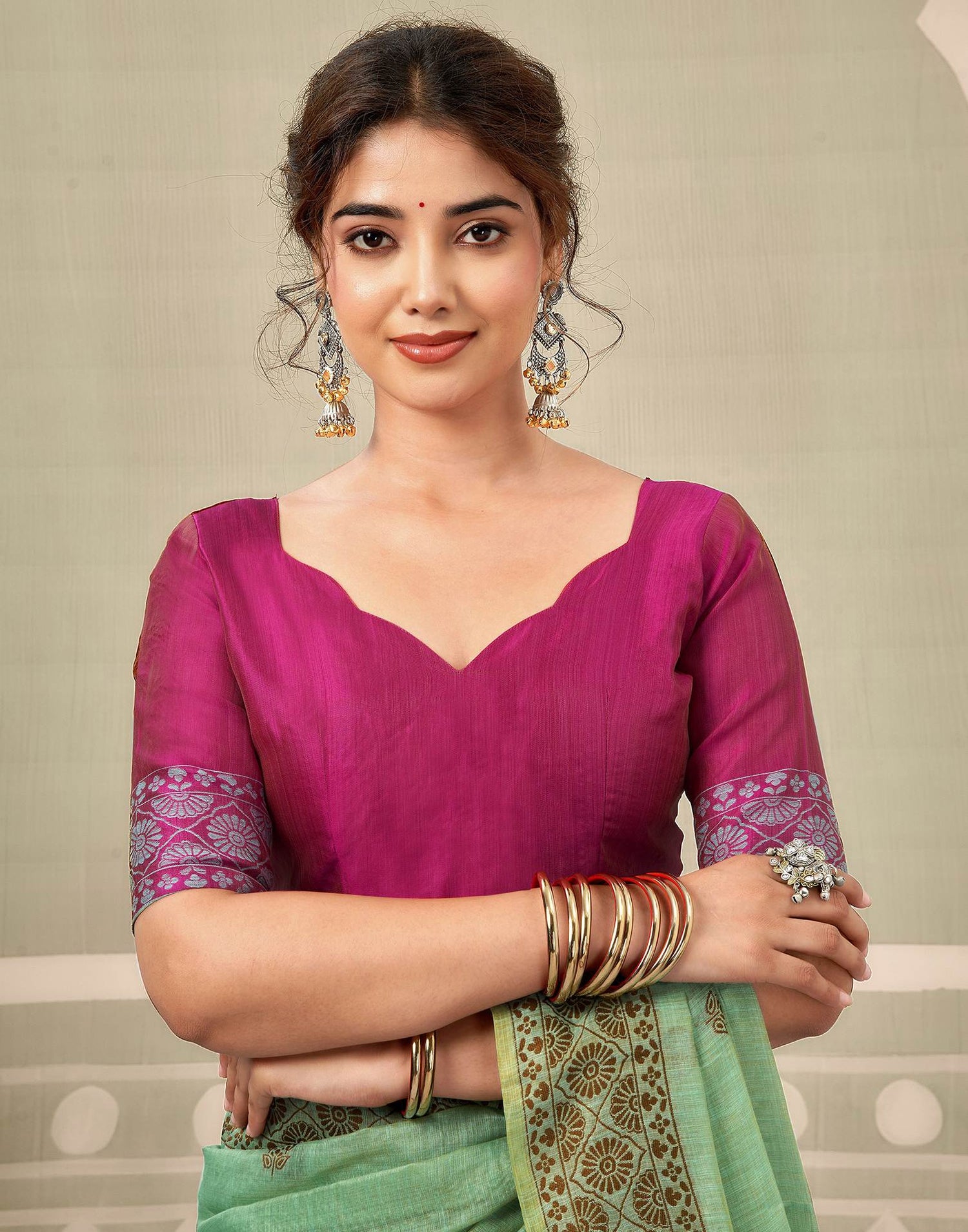 Dusty Mint Green Chanderi Woven Saree