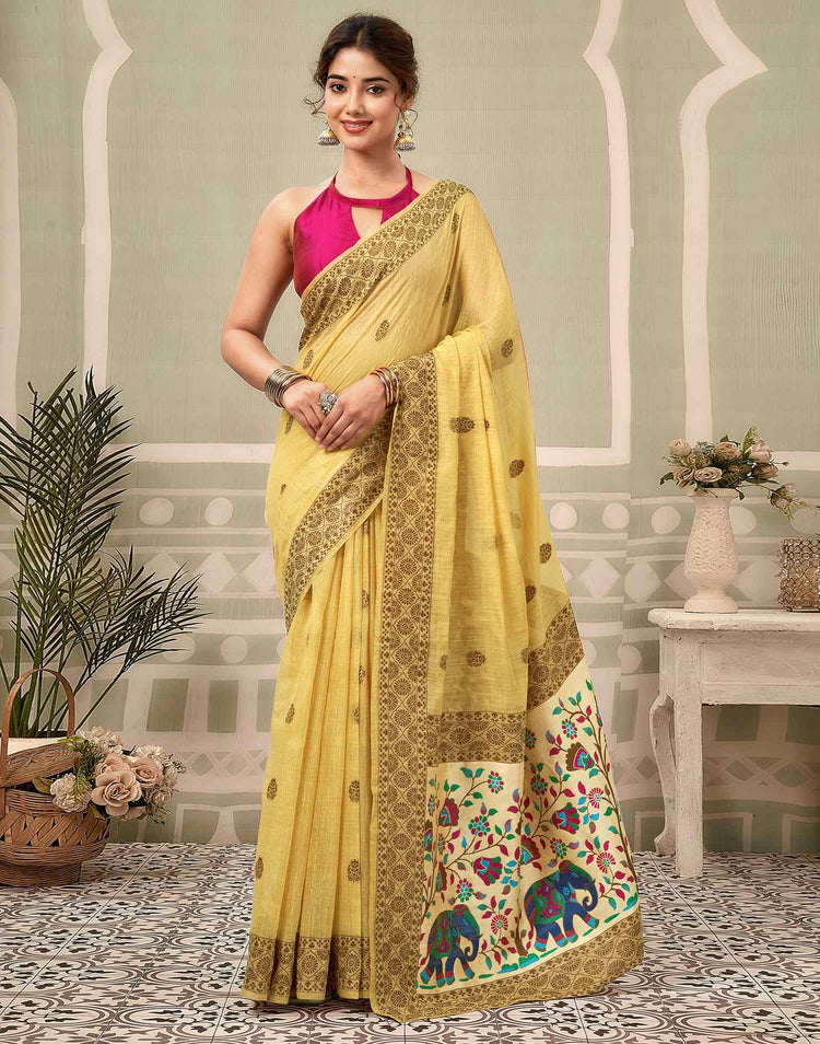Yellow Chanderi Woven Saree