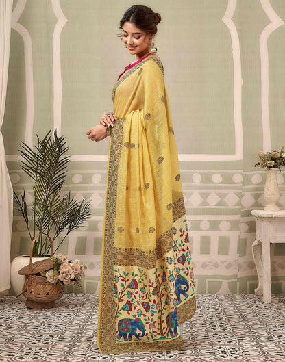Yellow Chanderi Woven Saree