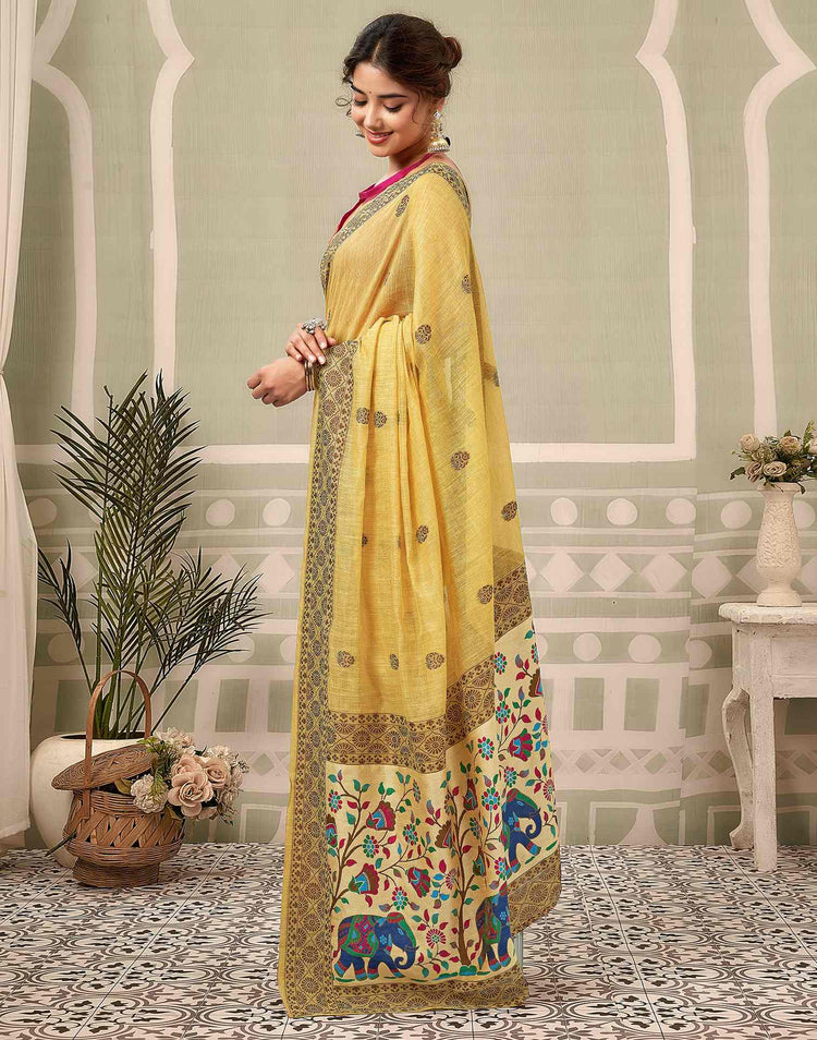 Yellow Chanderi Woven Saree