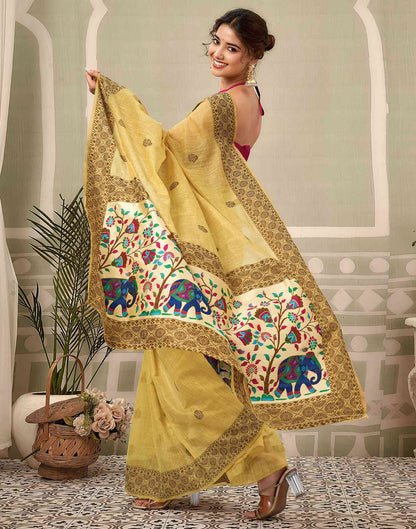 Yellow Chanderi Woven Saree
