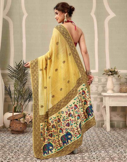Yellow Chanderi Woven Saree