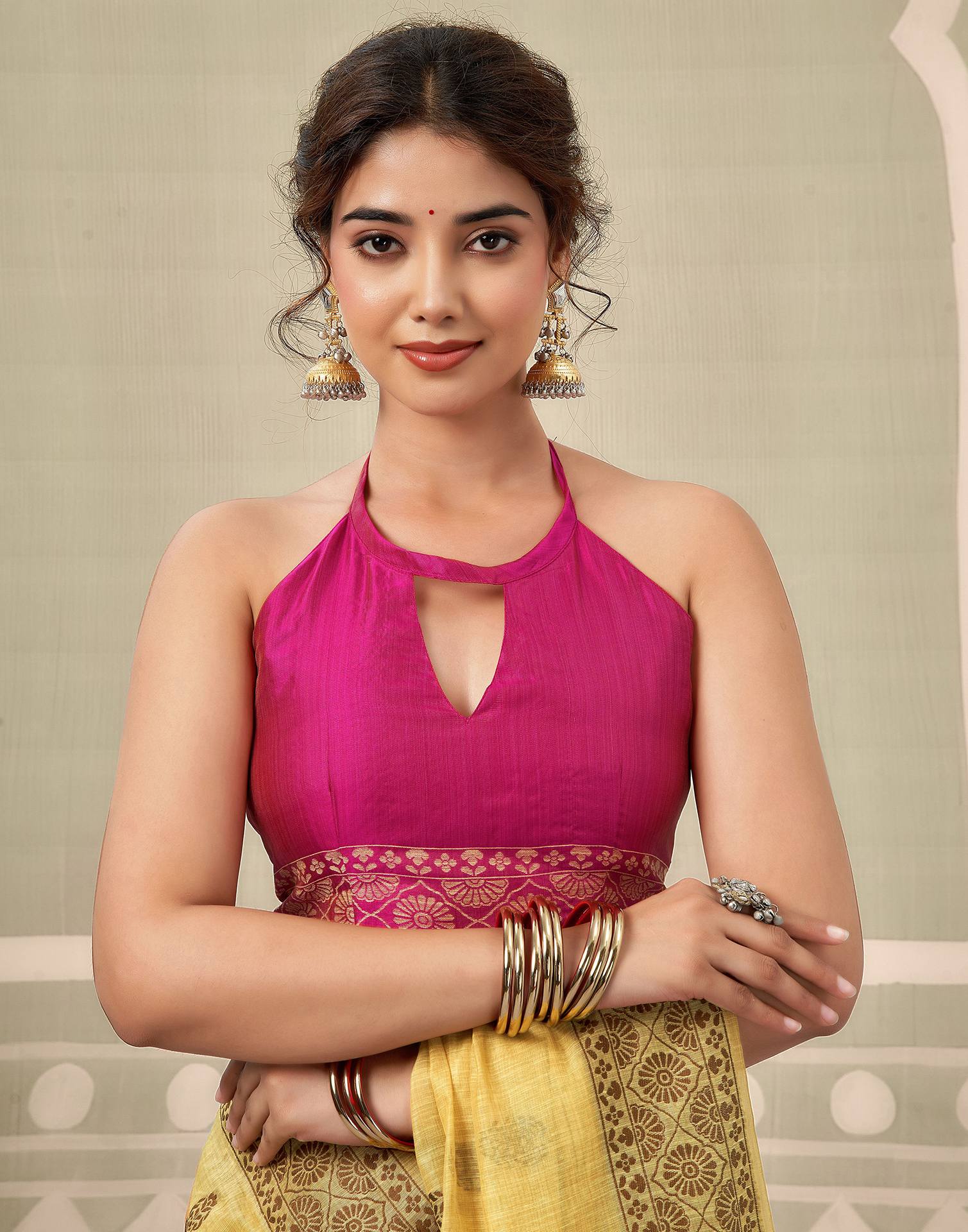 Yellow Chanderi Woven Saree