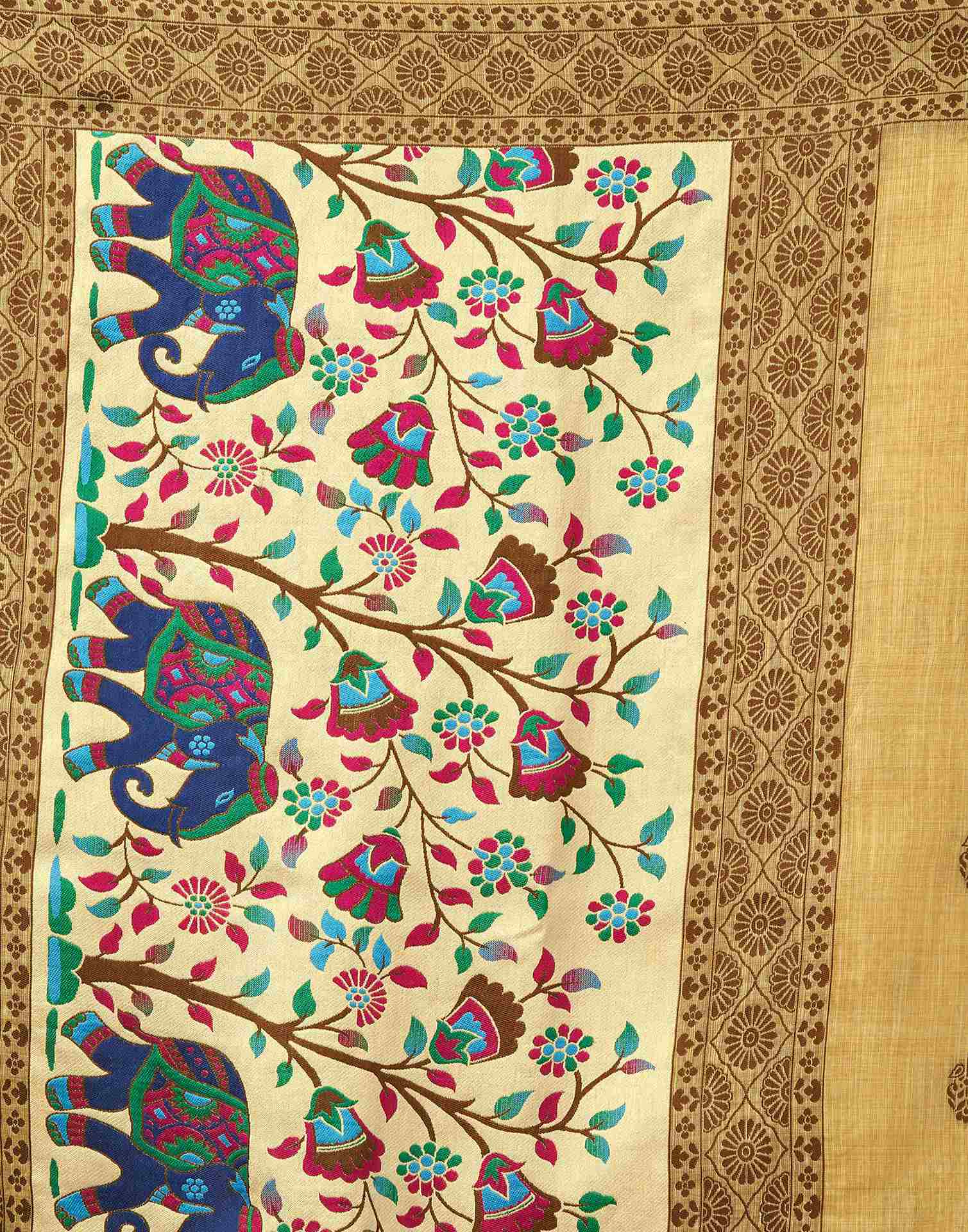 Yellow Chanderi Woven Saree