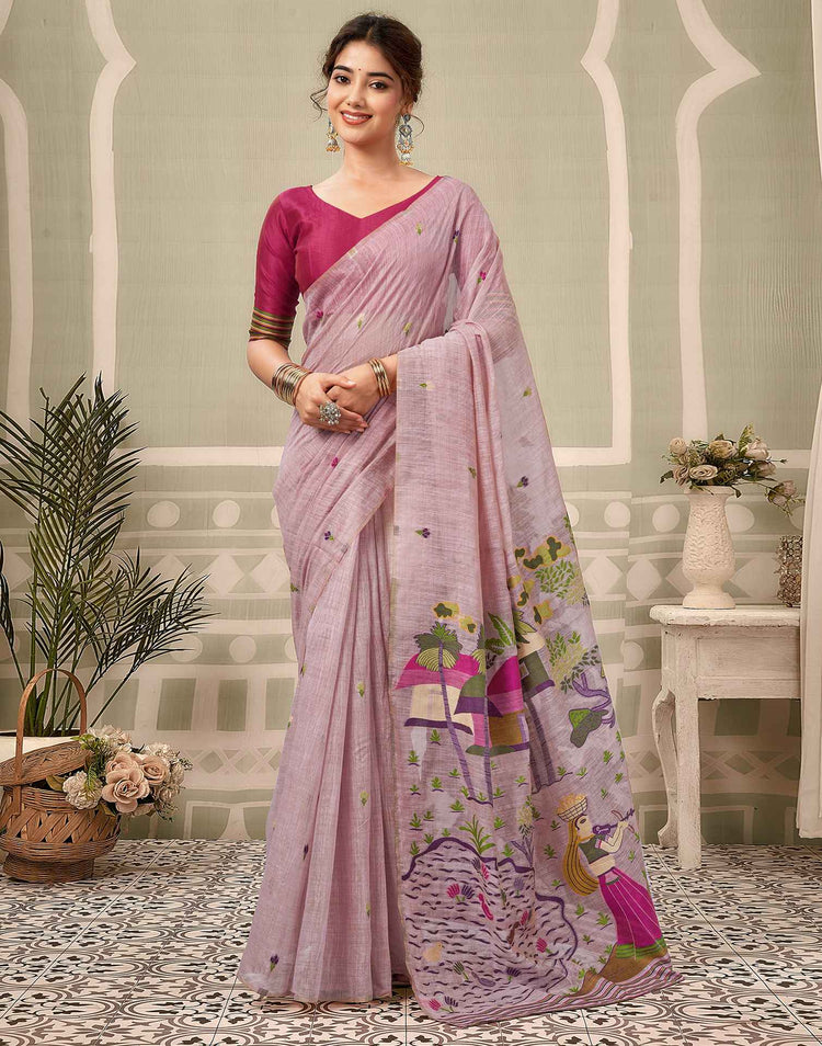 Mauve Chanderi Woven Saree