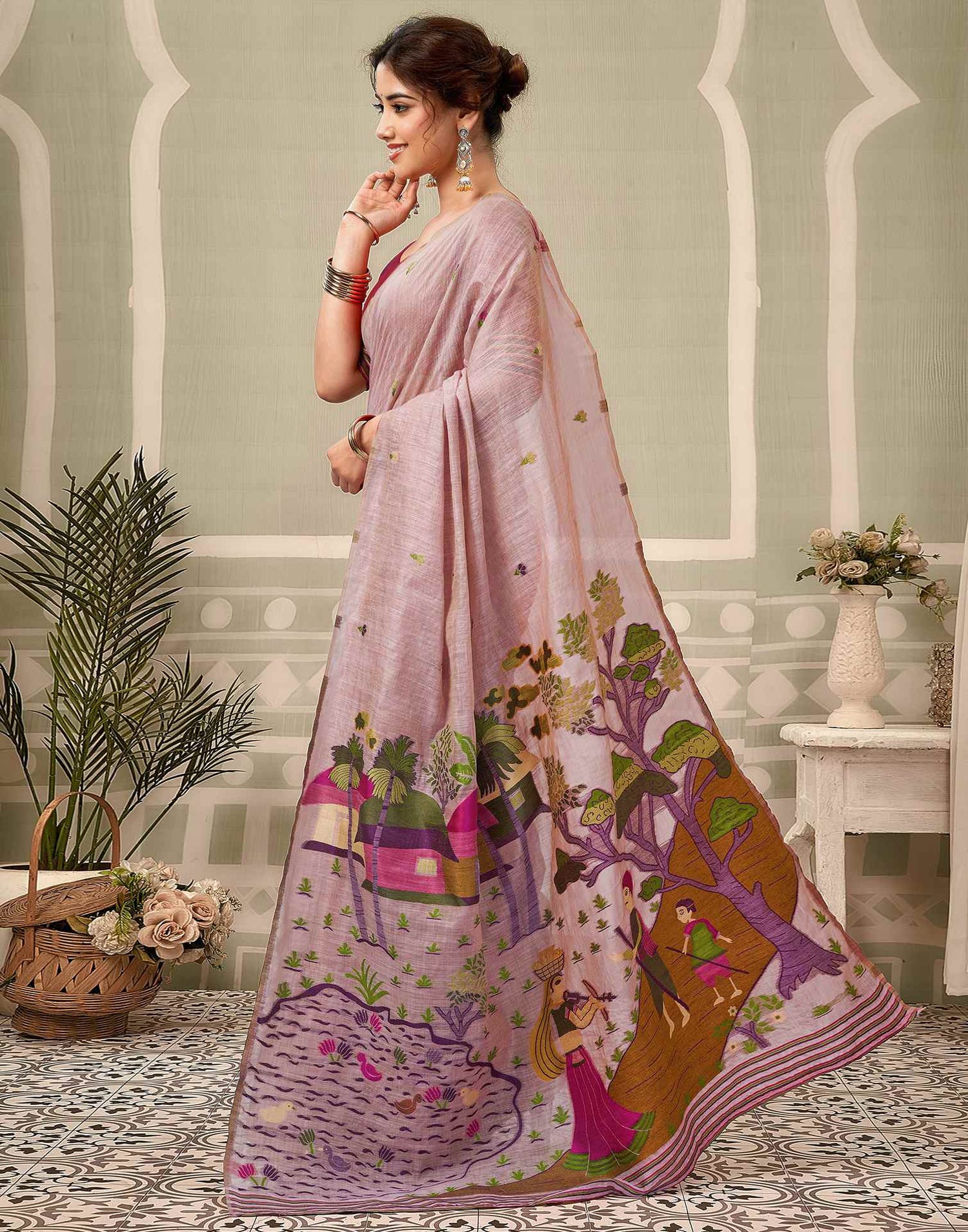 Mauve Chanderi Woven Saree