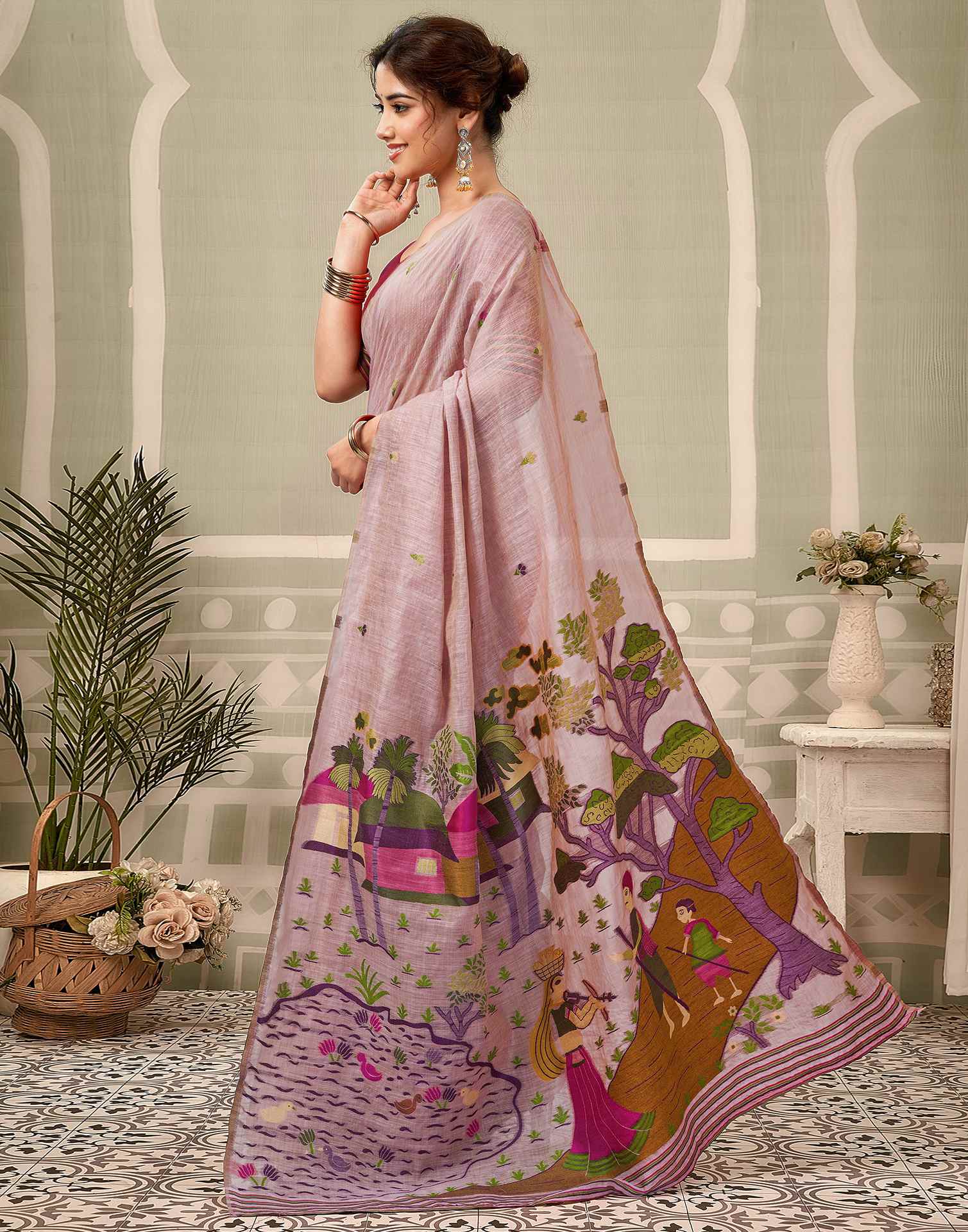 Mauve Chanderi Woven Saree