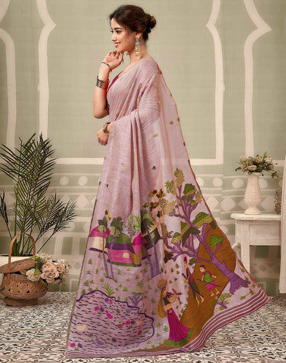 Mauve Chanderi Woven Saree