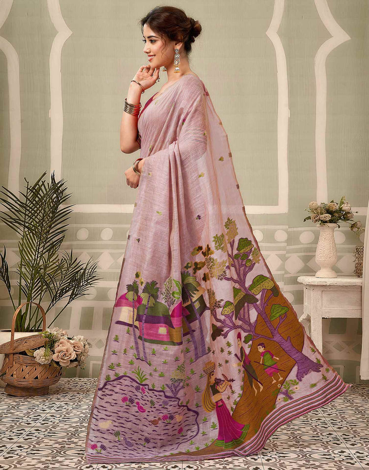 Mauve Chanderi Woven Saree
