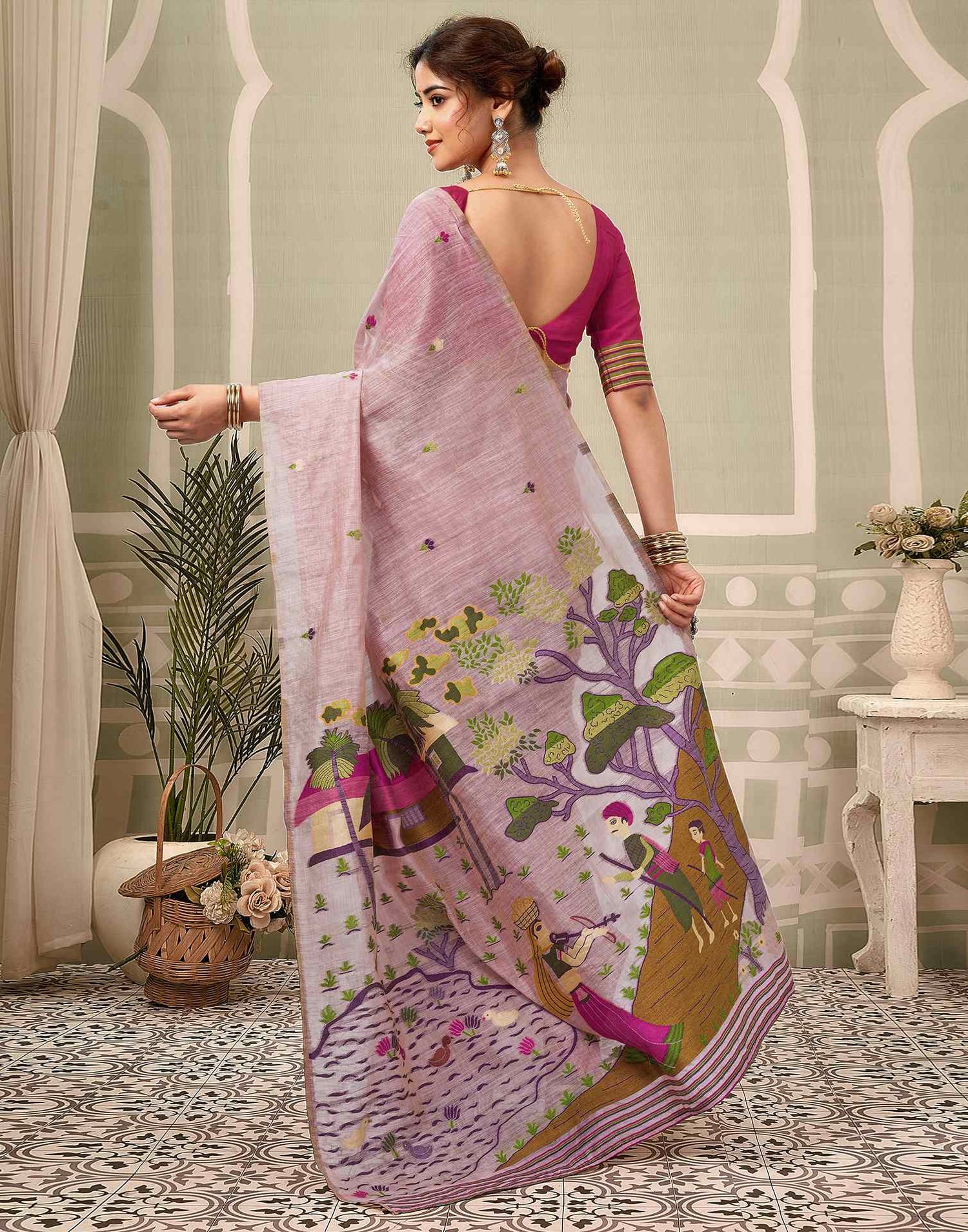 Mauve Chanderi Woven Saree