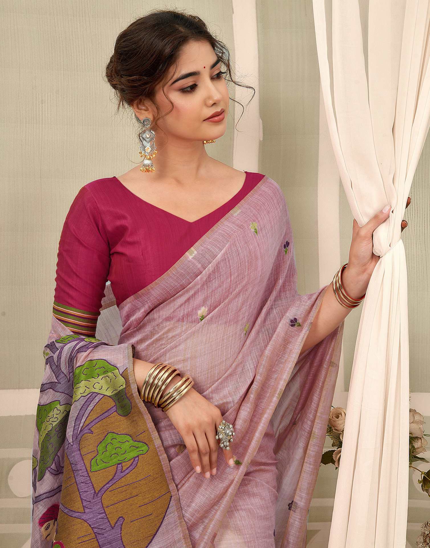 Mauve Chanderi Woven Saree