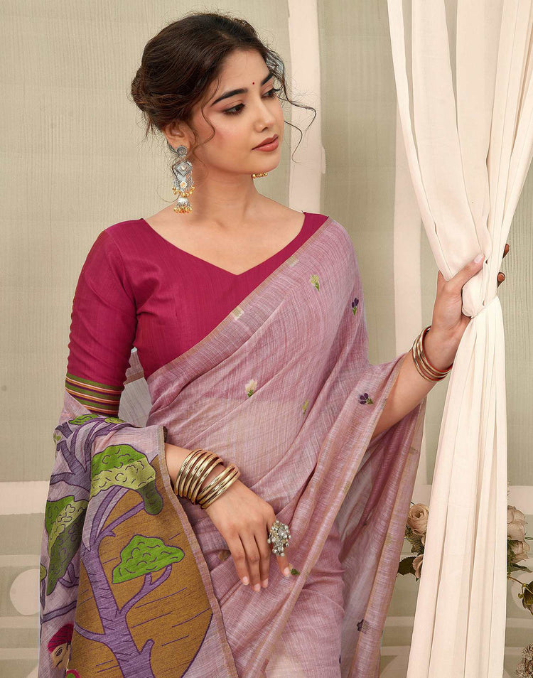 Mauve Chanderi Woven Saree