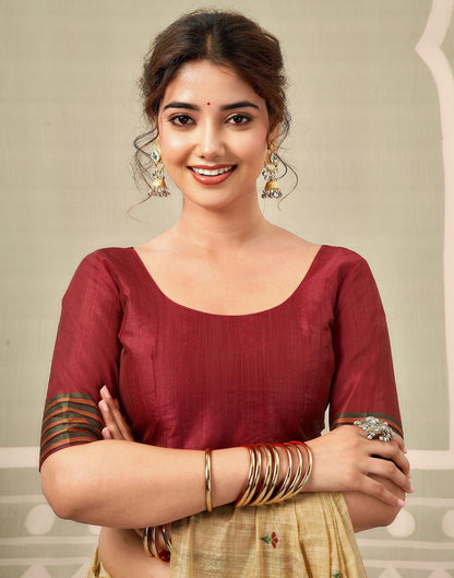 Beige Chanderi Woven Saree